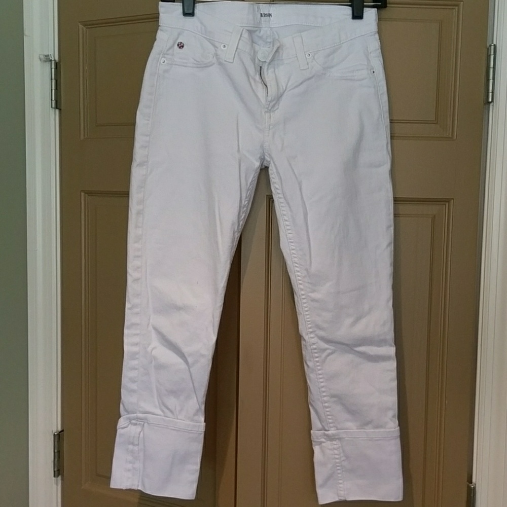 Hudson Muse crop skinny 5"cuff white jeans